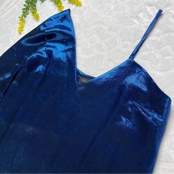 American Retro Mila Metallic Silk One Shoulder Long Sleeve Mini Dress in Blue - Picture 4 of 15